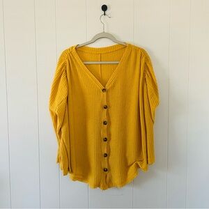 Yellow Button-Up Women's Top long sleeve blouse